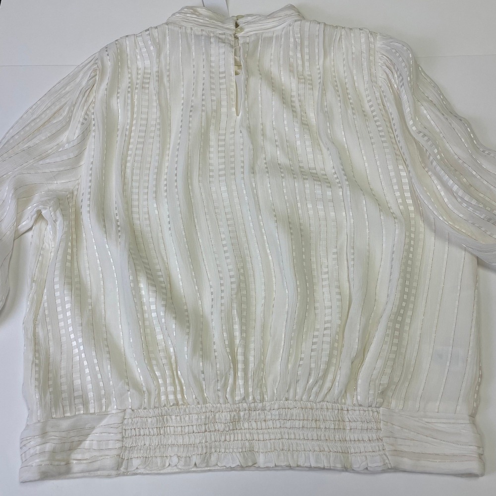NEW Ann Taylor White Gold Metallic Stripe Mock Neck Blouse Large Bohemian - Picture 11 of 16